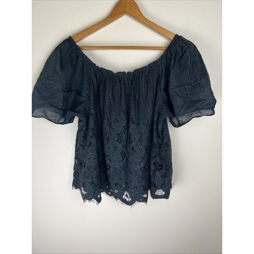 Anthropologie Moulinette Soeurs Womens Top Sz L Messina Lace Puff Sleeved Blouse - Picture 11 of 15